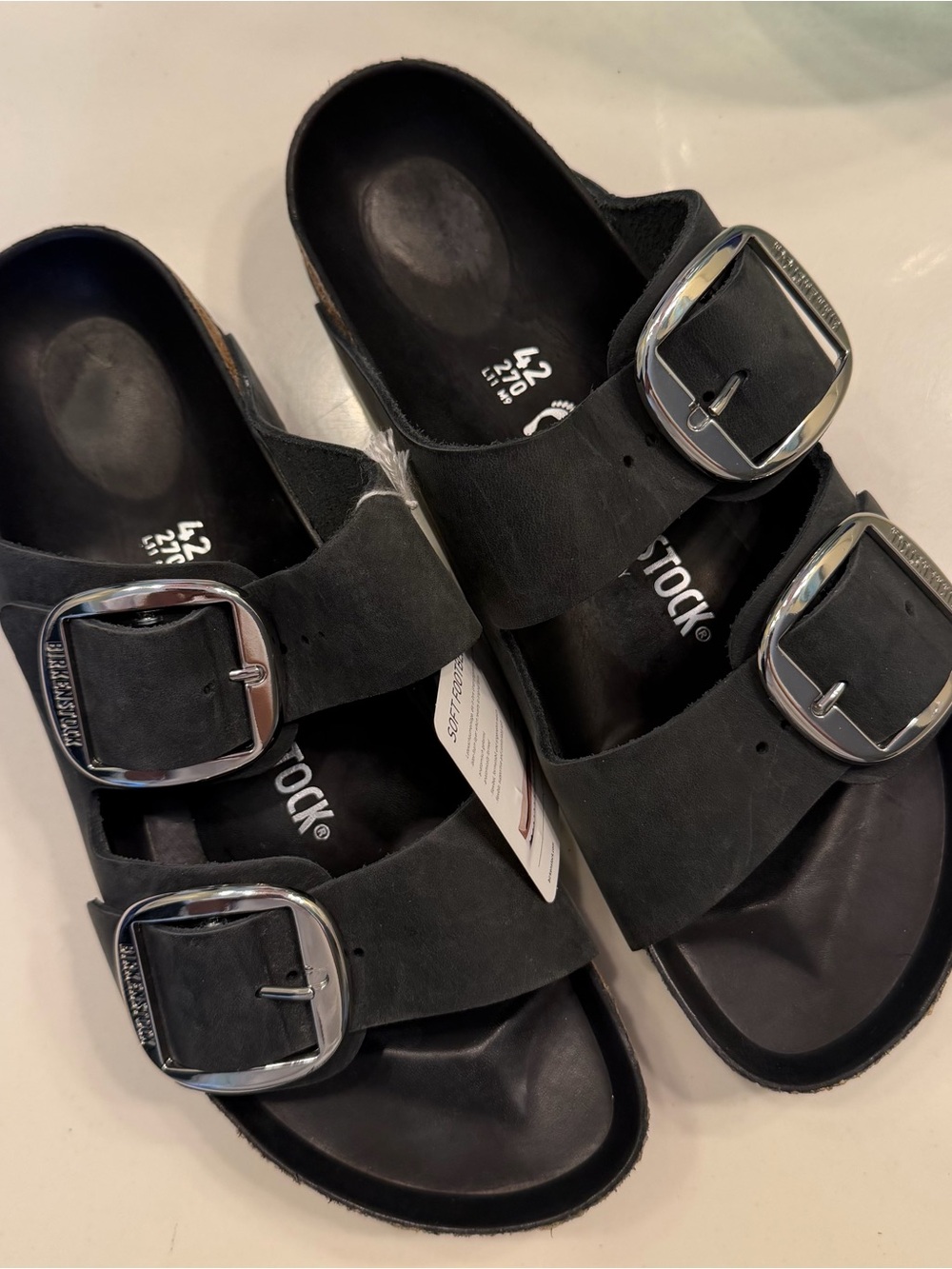 Birkenstock Black Two-Strap Sandals with Silver Buckles